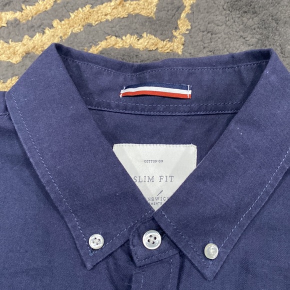 Navy Blue Cotton On Mens Collared Shirt Long Sleeves Slim Fit Size XL - Picture 4 of 9